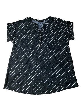 Lily Morgan Black & White Abstract Geometric Print Short Sleeve Blouse L